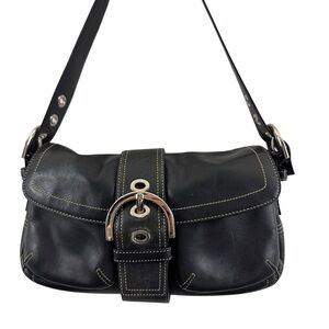 Vintage COACH 9434 Square Soho Black Leather Shoulder Bag Contrast Stitch Y2K